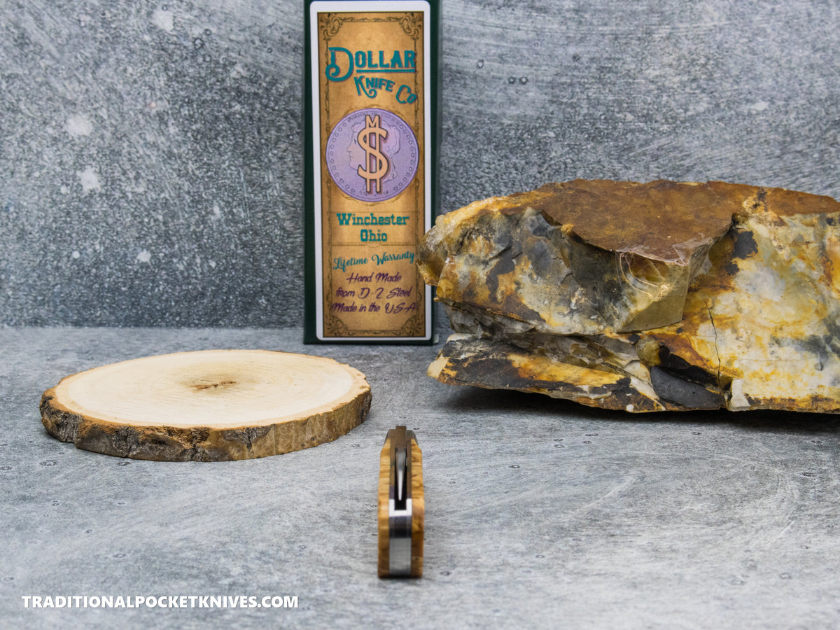Cooper Cutlery Dollar Knife Co. Arctic Curly Burl Maple Jack Abalone Shield (ACBM PROTO) *Prototype*