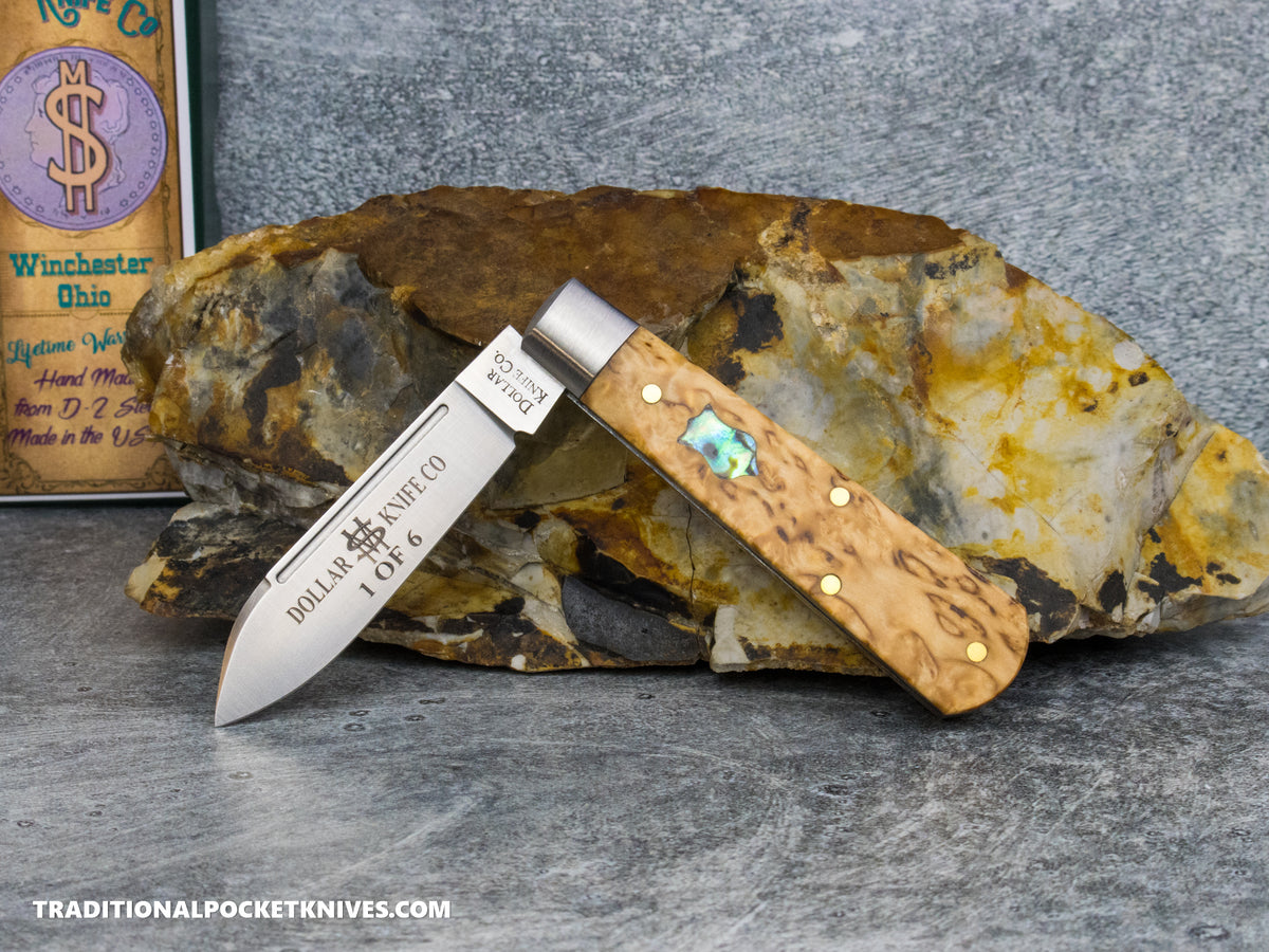 Cooper Cutlery Dollar Knife Co. Arctic Curly Burl Maple Jack Abalone Shield (ACBM PROTO) *Prototype*