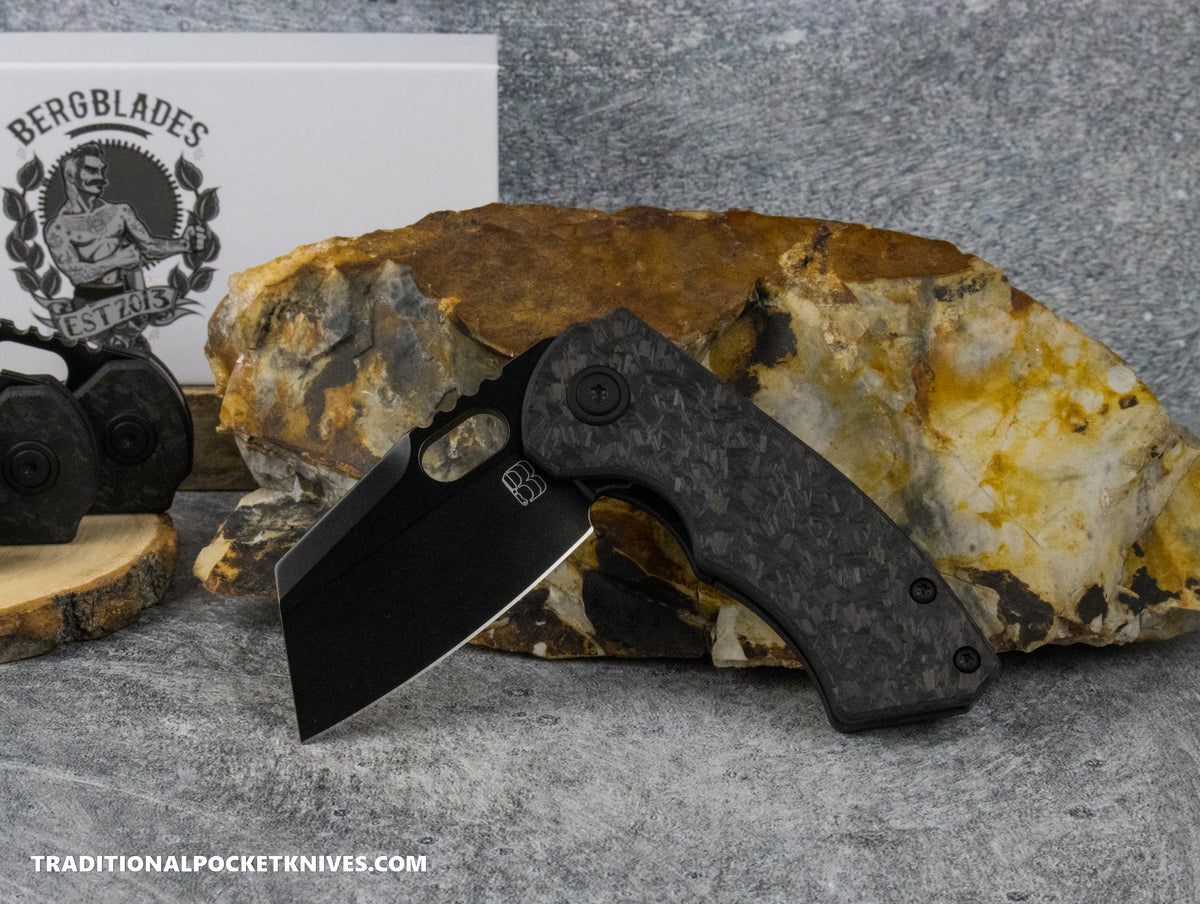 BergBlades Mini SLim 2.0 Marble Carbon Fiber S90V Polished Stonewash DLC