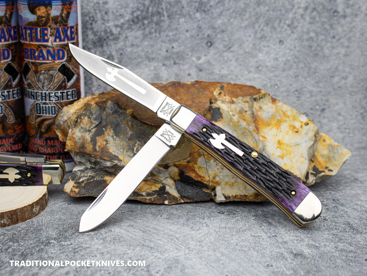 Cooper Cutlery Battle Axe Brand Purple Jigged Bone Trapper (5219PJB)