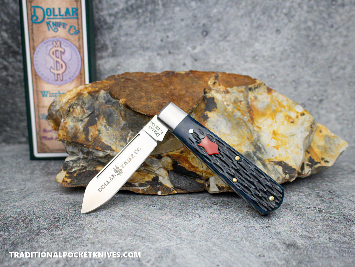 Cooper Cutlery Dollar Knife Co. Blue Jigged Bone Red Shield Jack (BJB RS)