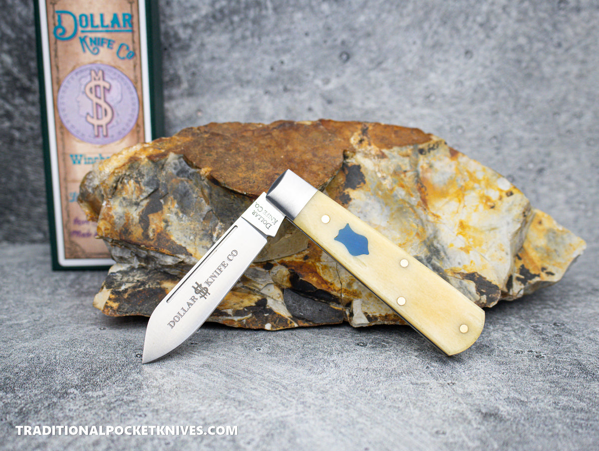 Cooper Cutlery Dollar Knife Co. Natural Worm Bone Blue Shield Jack (NWB BS)