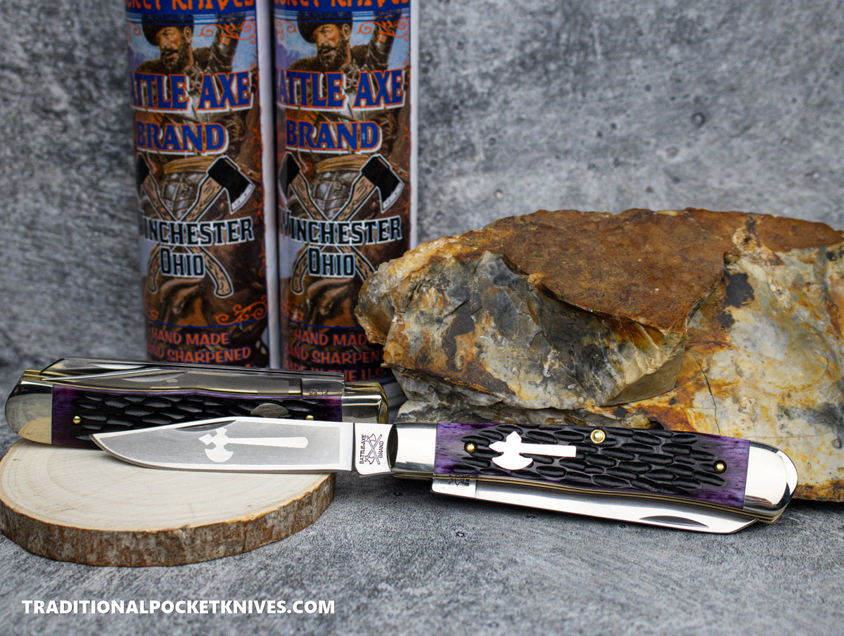 Cooper Cutlery Battle Axe Brand Purple Jigged Bone Trapper (5219PJB)