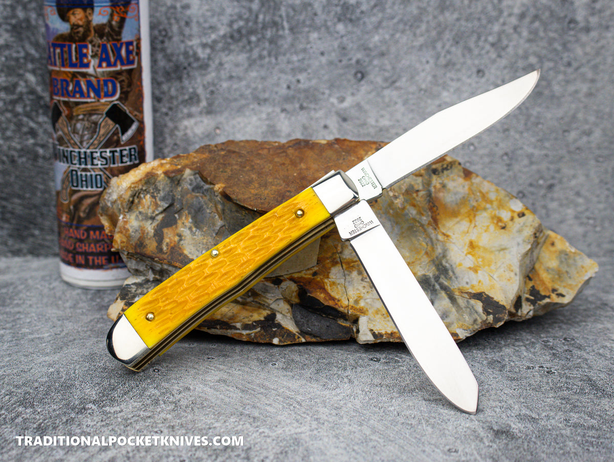 Cooper Cutlery Battle Axe Brand Yellow Jigged Bone Trapper (5219YJB)