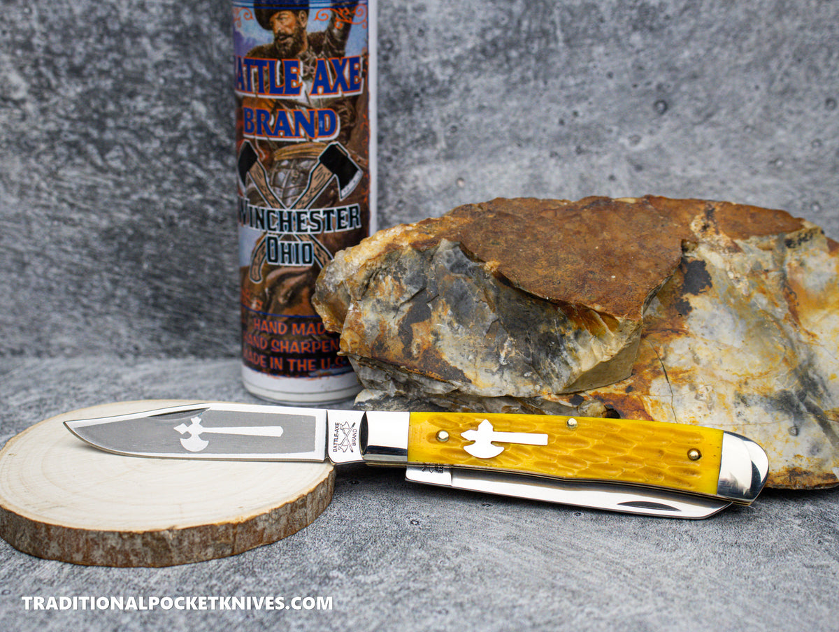 Cooper Cutlery Battle Axe Brand Yellow Jigged Bone Trapper (5219YJB)