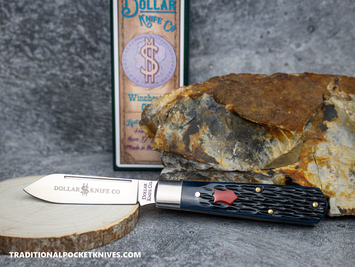 Cooper Cutlery Dollar Knife Co. Blue Jigged Bone Red Shield Jack (BJB RS)