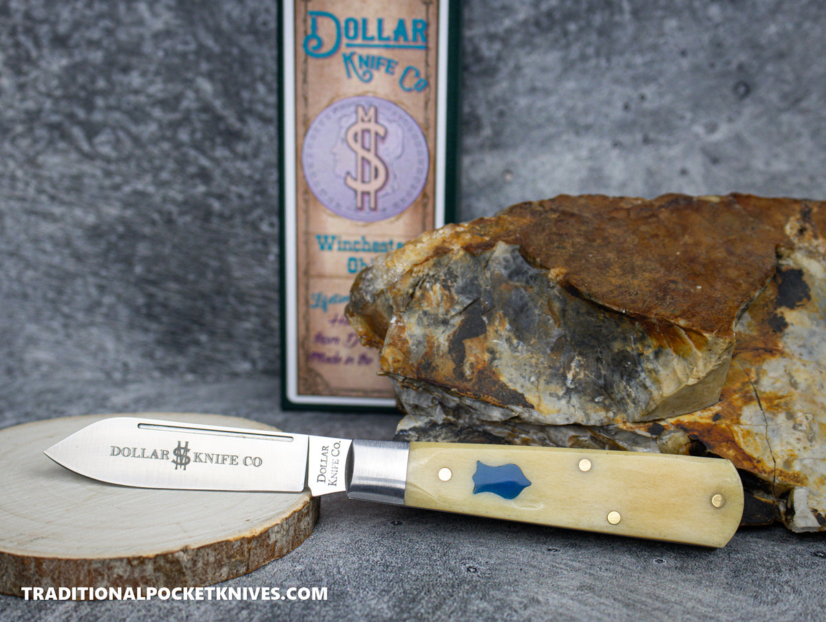 Cooper Cutlery Dollar Knife Co. Natural Worm Bone Blue Shield Jack (NWB BS)
