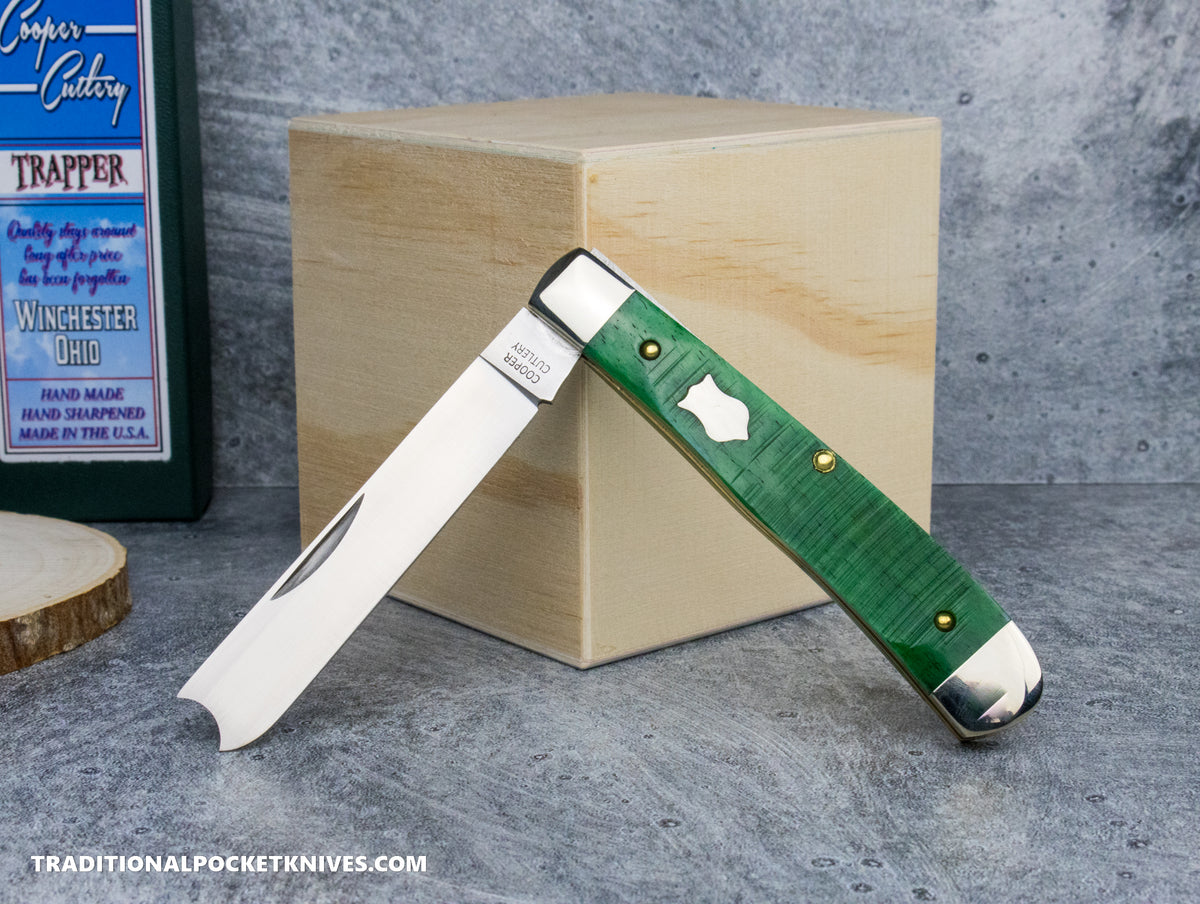 Cooper Cutlery One Arm Razor Blade Trapper Green Sawcut Bone Razor (5219 GSCB)