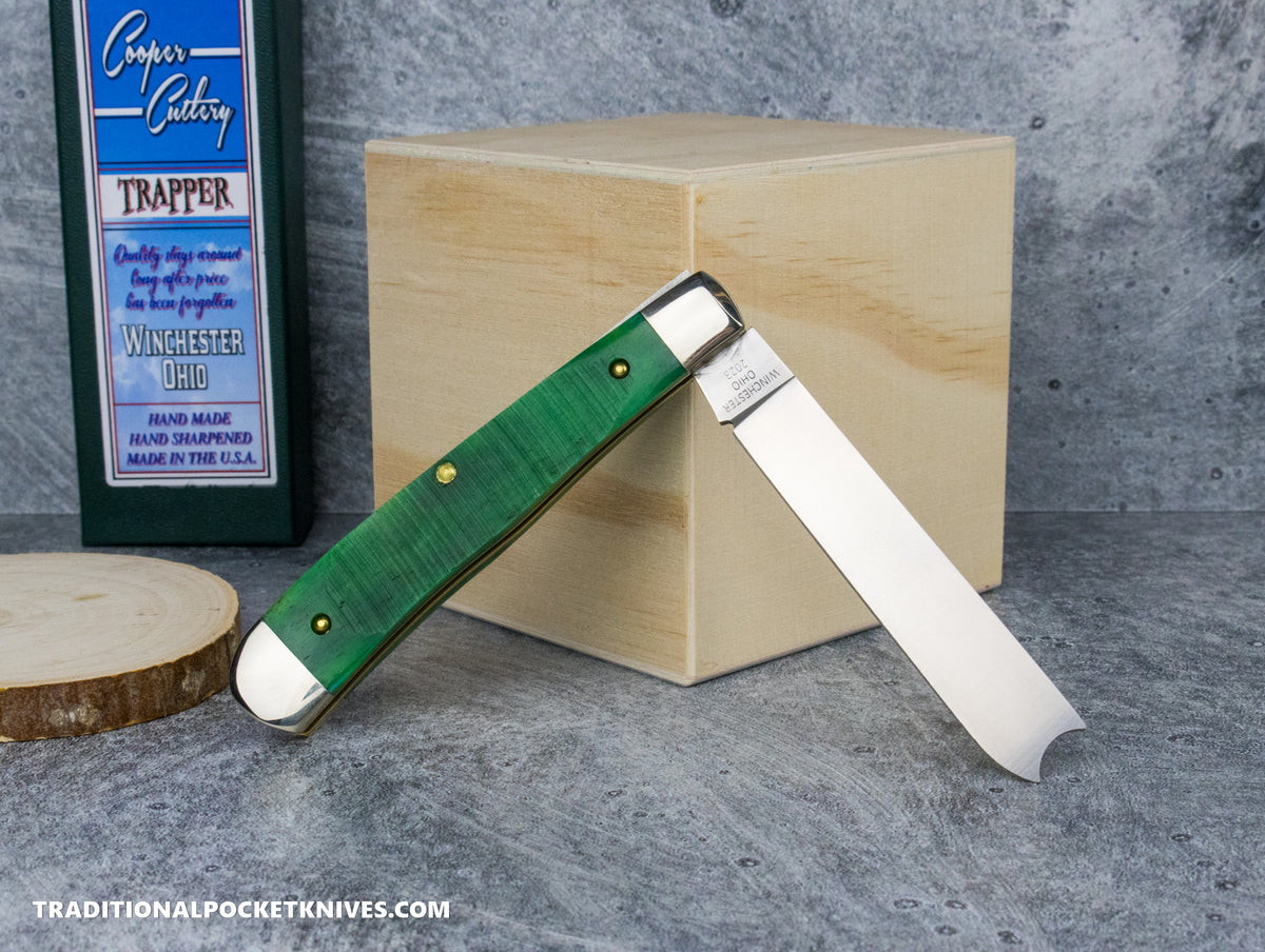 Cooper Cutlery One Arm Razor Blade Trapper Green Sawcut Bone Razor (5219 GSCB)