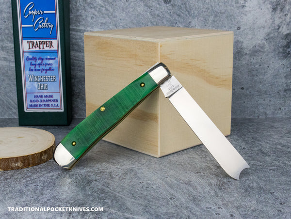 Cooper Cutlery One Arm Razor Blade Trapper Green Sawcut Bone Razor (52 ...