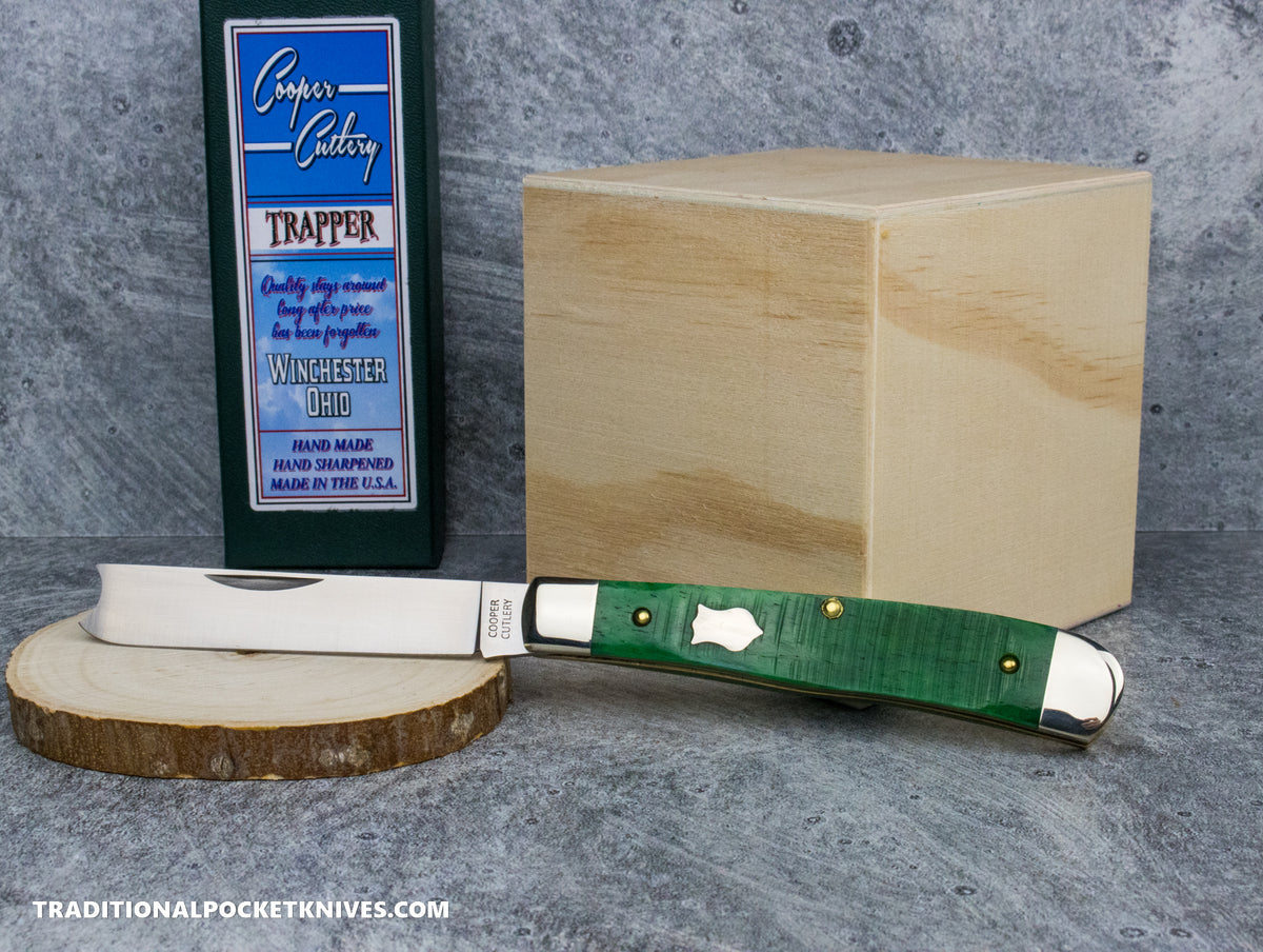 Cooper Cutlery One Arm Razor Blade Trapper Green Sawcut Bone Razor (5219 GSCB)