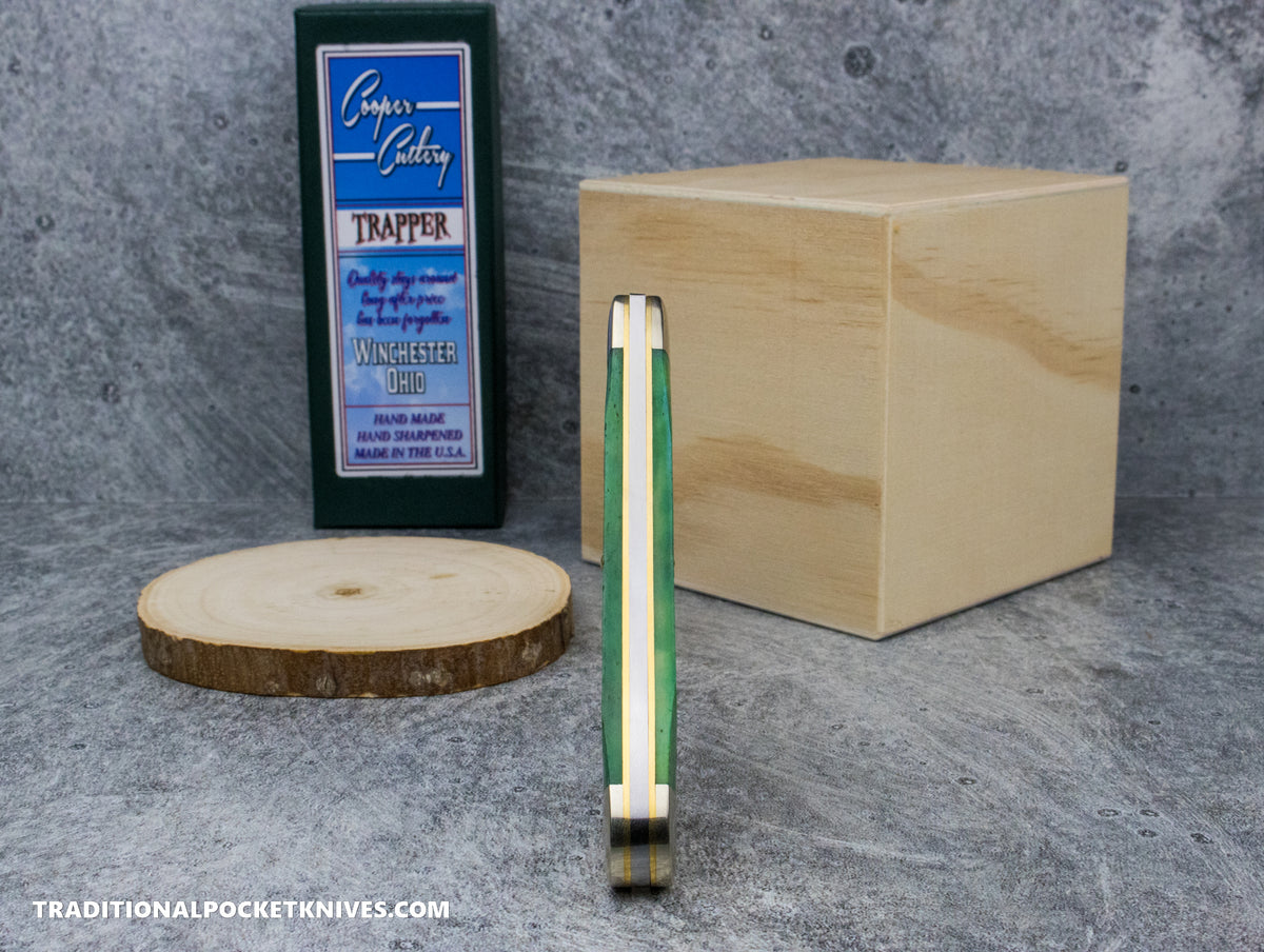 Cooper Cutlery One Arm Razor Blade Trapper Green Sawcut Bone Razor (5219 GSCB)