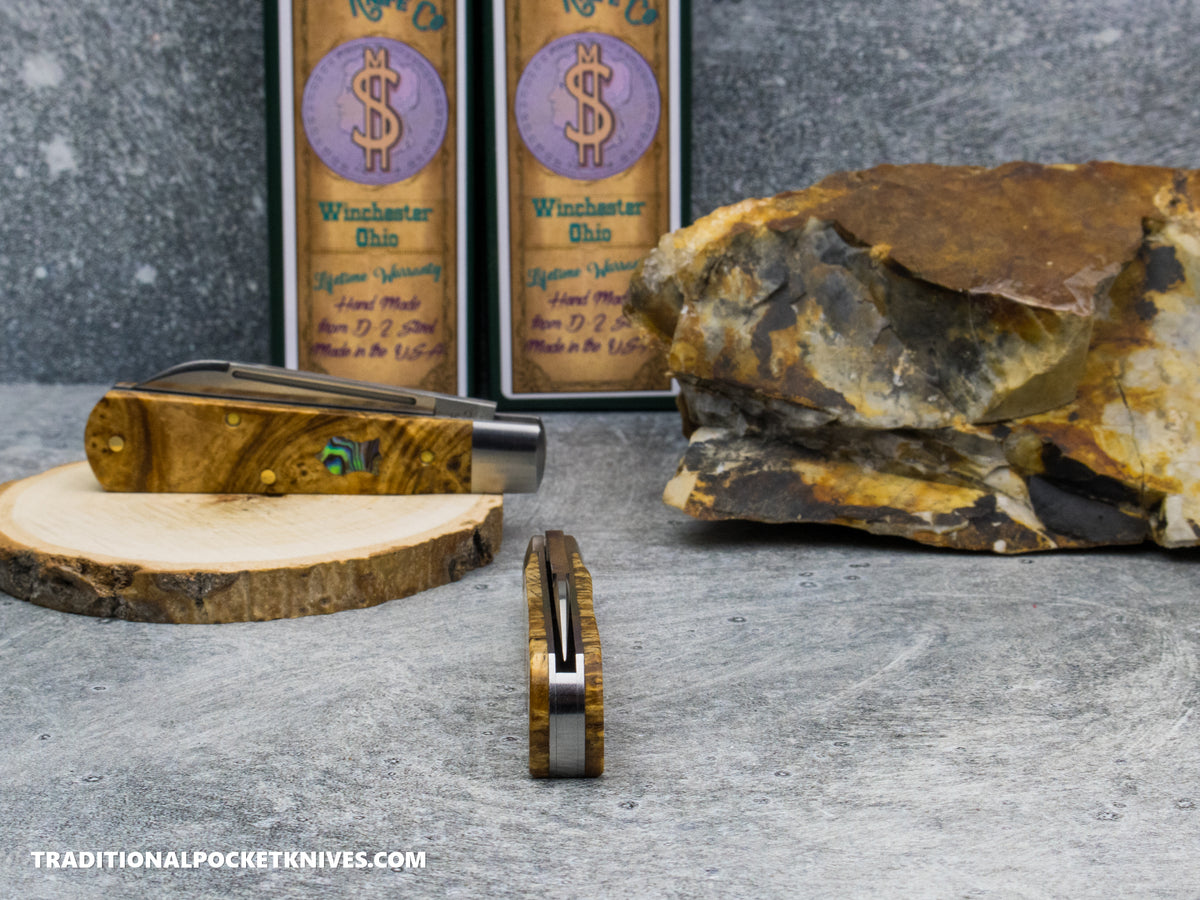 Cooper Cutlery Dollar Knife Co. Spalted Maple Jack Abalone Shield (SM AS)