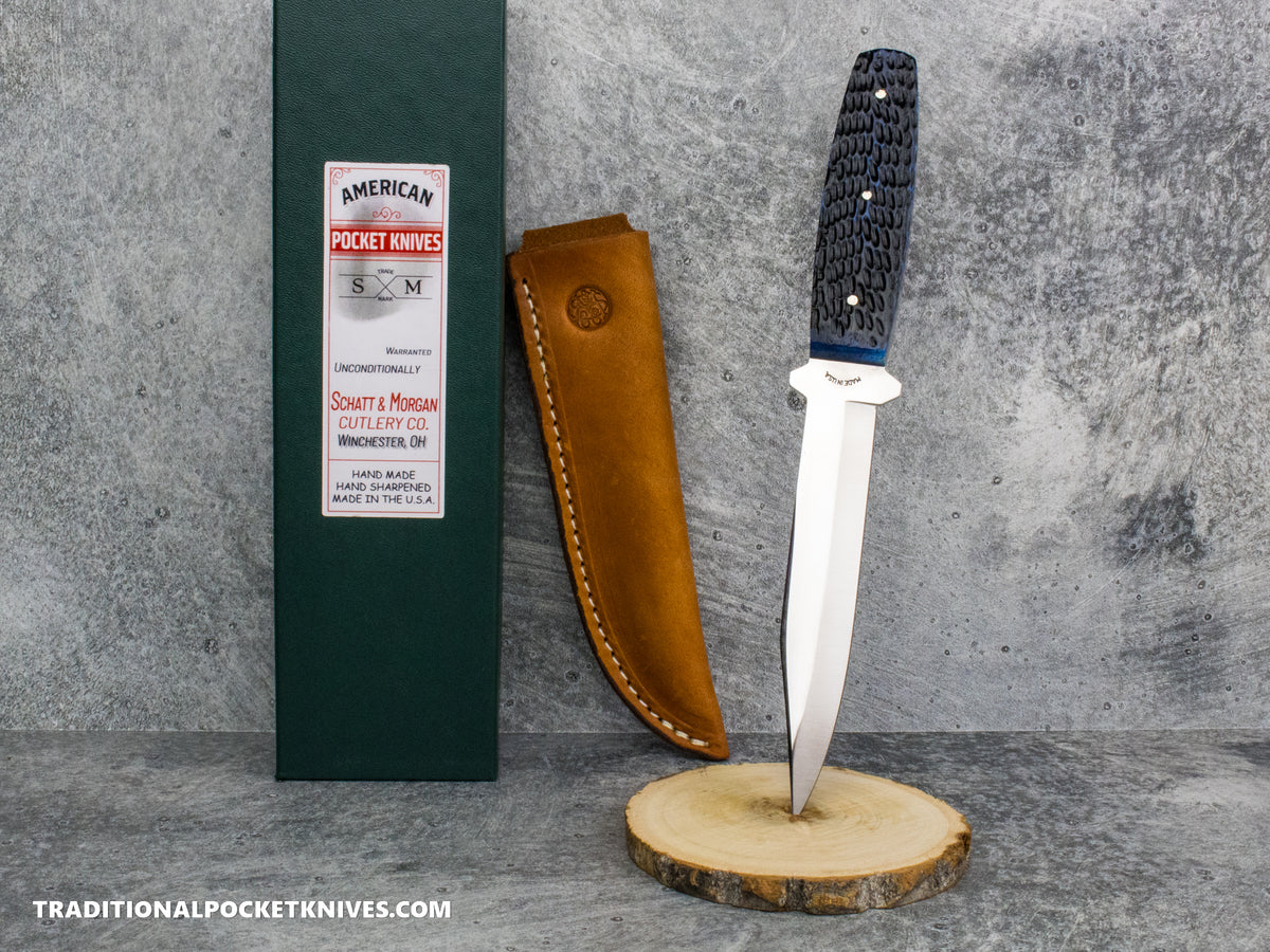 Cooper Cutlery Schatt&Morgan Cutlery Blue Jigged Bone Fixed Blade (V1 BJB)