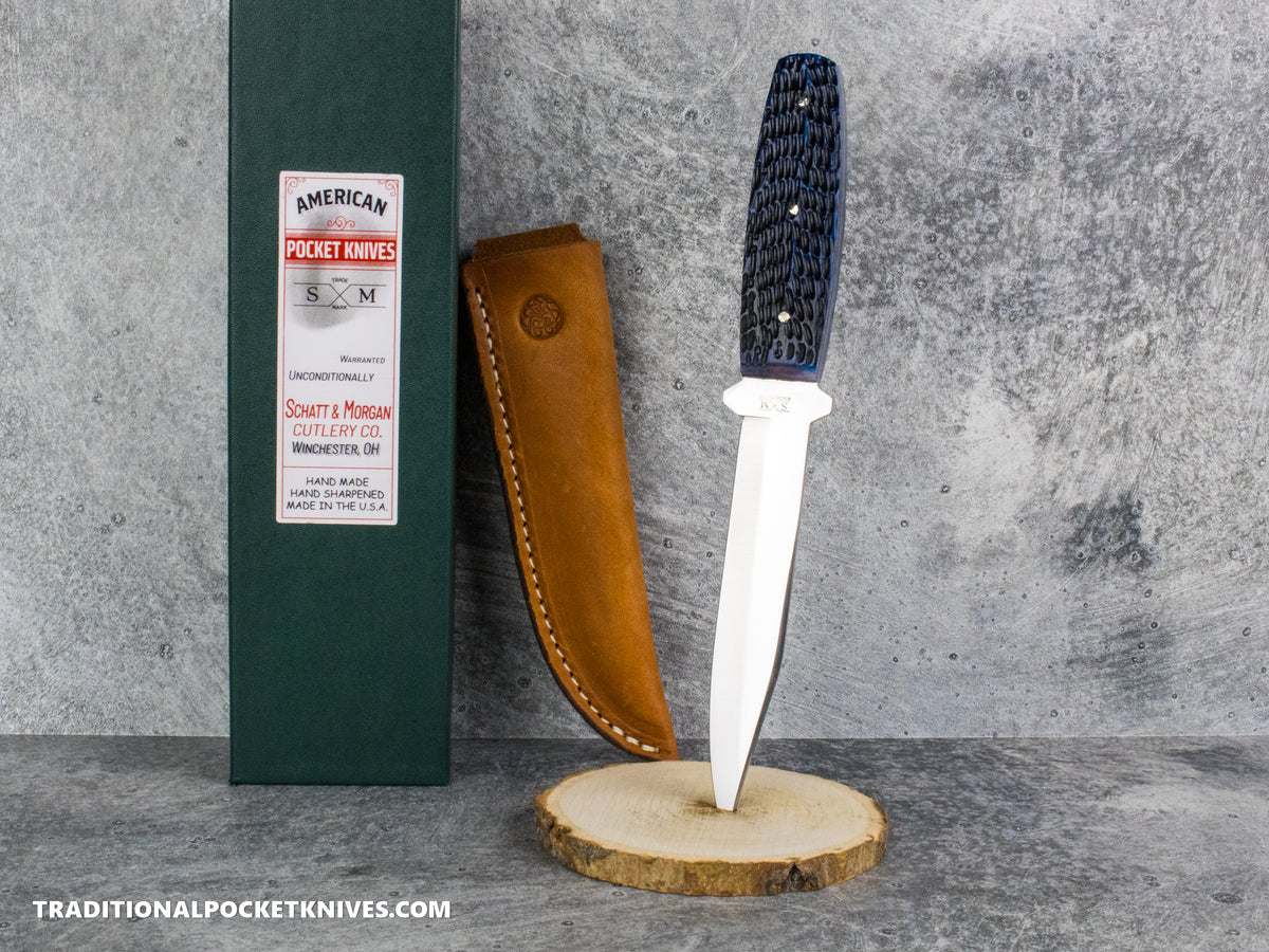 Cooper Cutlery Schatt&Morgan Cutlery Blue Jigged Bone Fixed Blade (V1 BJB)