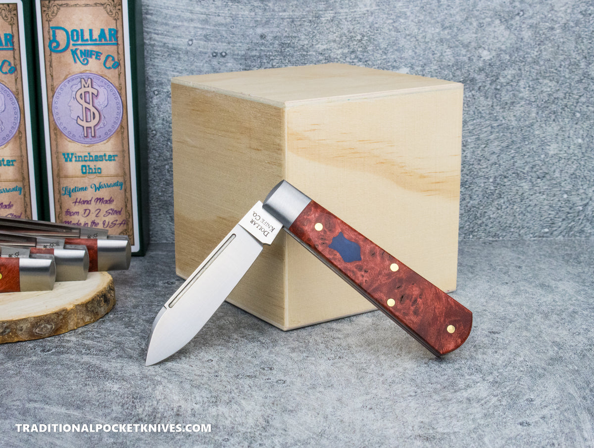 Cooper Cutlery Dollar Knife Co. Red Maple Burl Wood Blue Shield Jack (RBM BS)