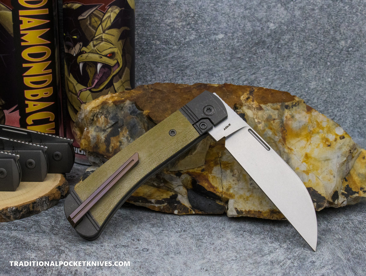Jack Wolf Knives Diamondback Jack Green Linen Micarta Stonewash