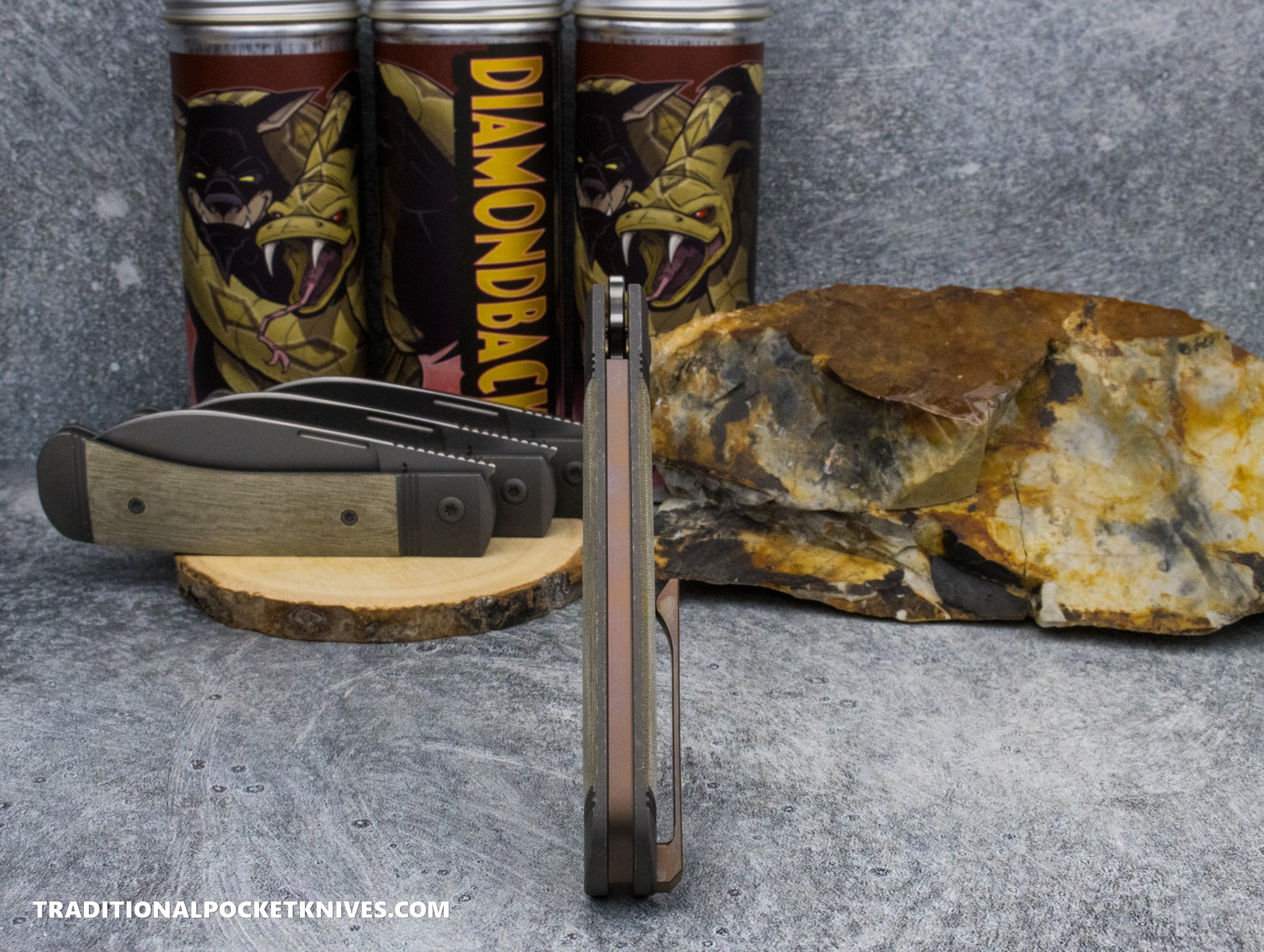 Jack Wolf Knives Diamondback Jack Green Linen Micarta Stonewash