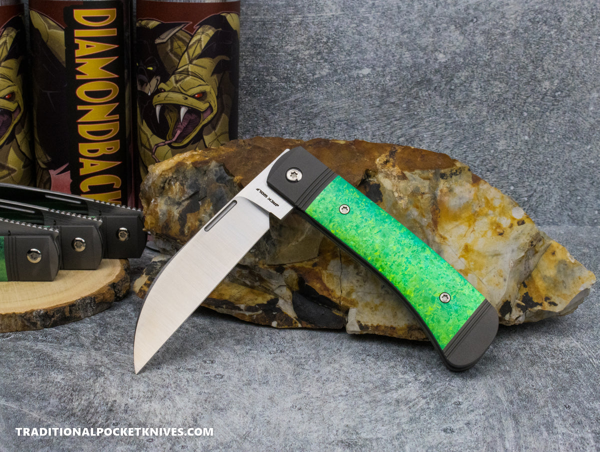 Jack Wolf Knives Diamondback Jack Green Crystalized Titanium