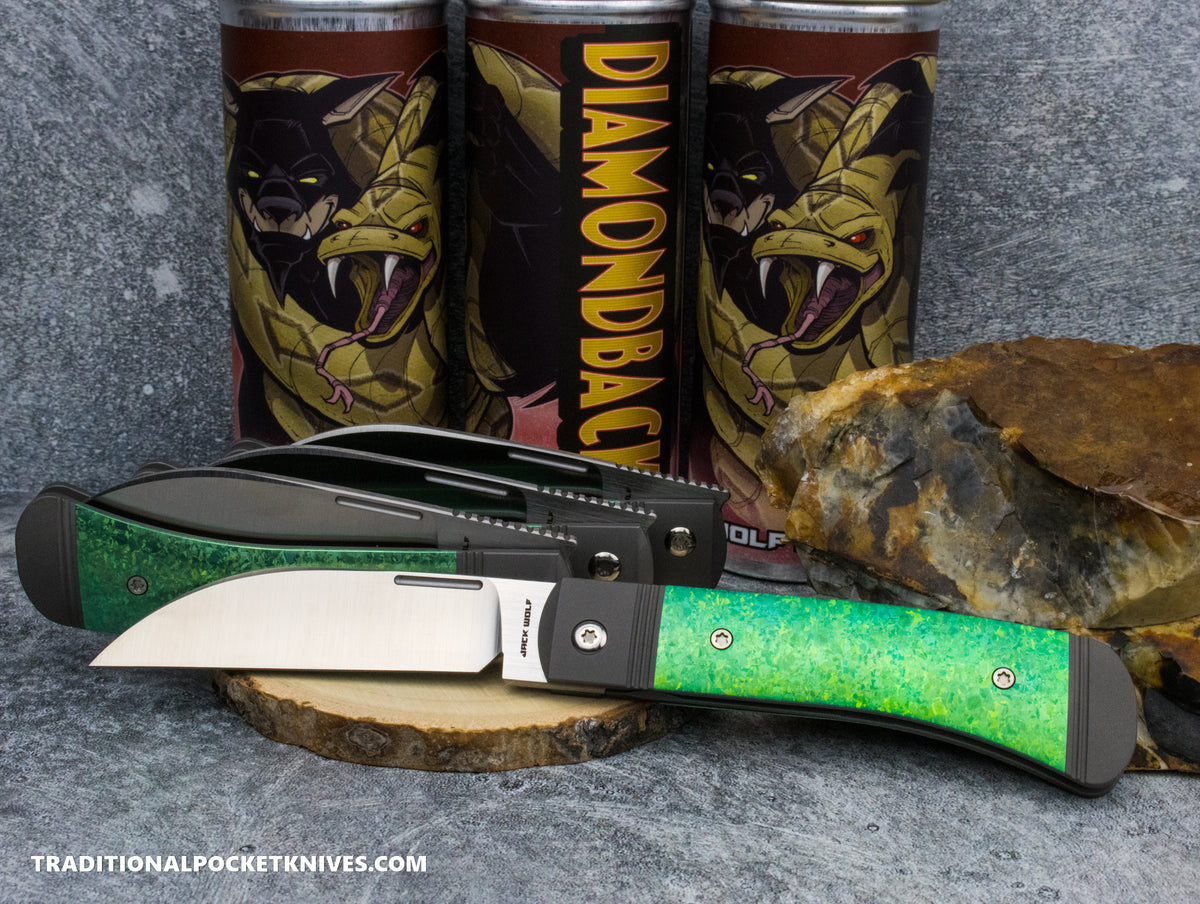 Jack Wolf Knives Diamondback Jack Green Crystalized Titanium