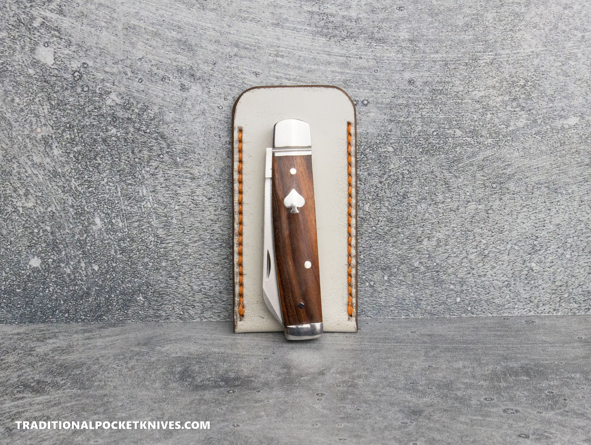 Dood Co. Leather Knife Slip Brown Ghost Leather Orange Thread 4&quot; x 2&quot;