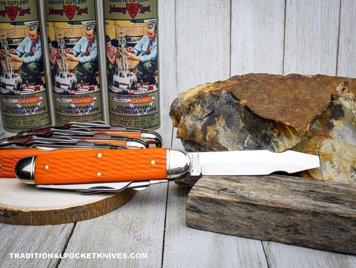 Great Eastern Cutlery #53E323 Tidioute Cutlery Journeyman Electrican Knife Jigged Orange Delrin