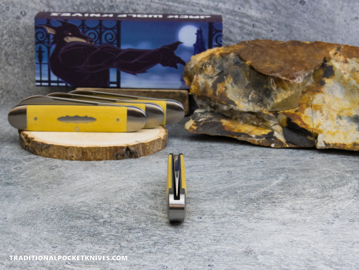 Jack Wolf Knives Equal End Antique Ivory Paper Micarta - Gateway Series