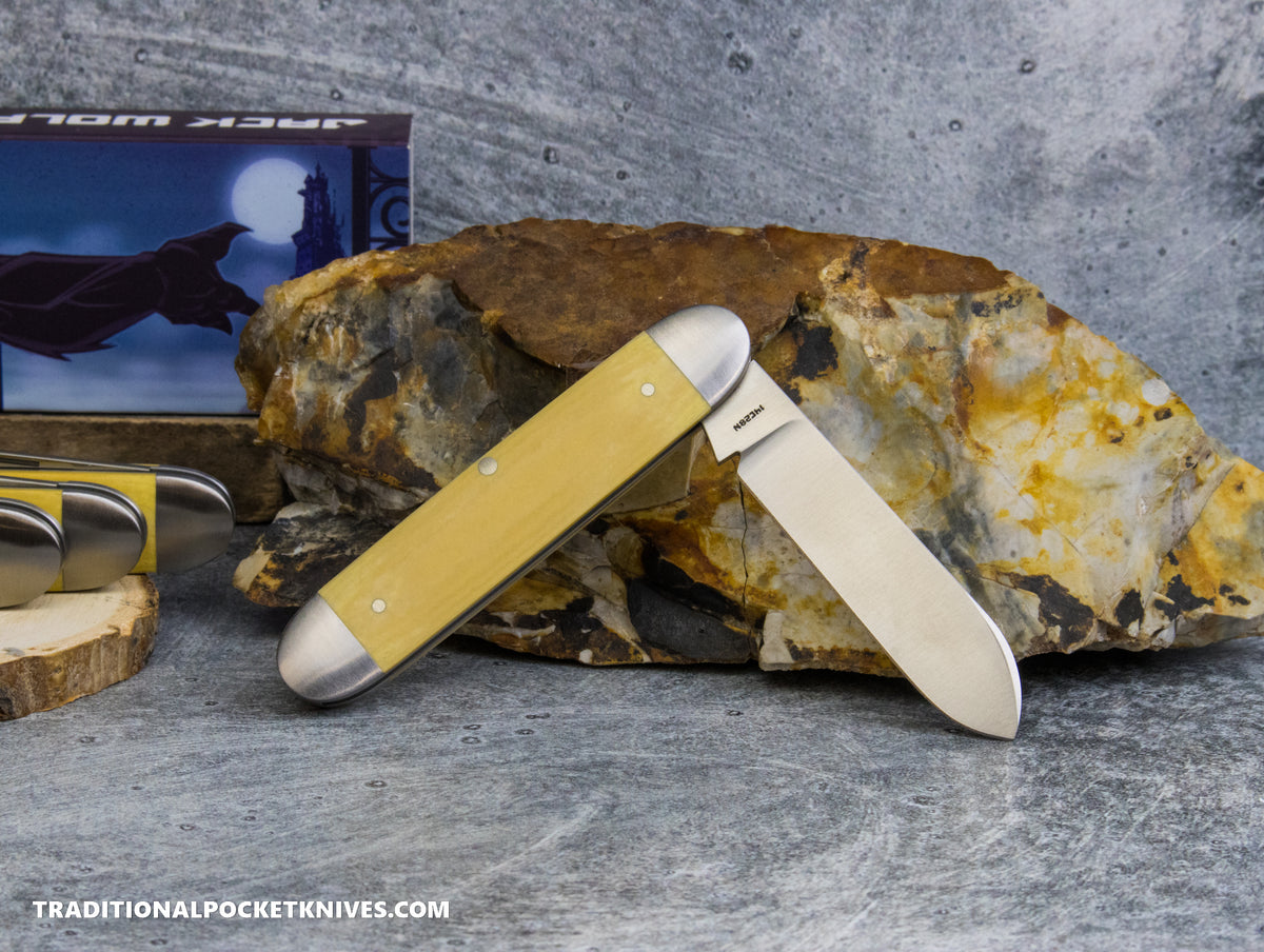 Jack Wolf Knives Equal End Antique Ivory Paper Micarta - Gateway Series