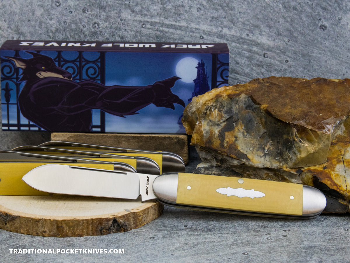 Jack Wolf Knives Equal End Antique Ivory Paper Micarta - Gateway Series