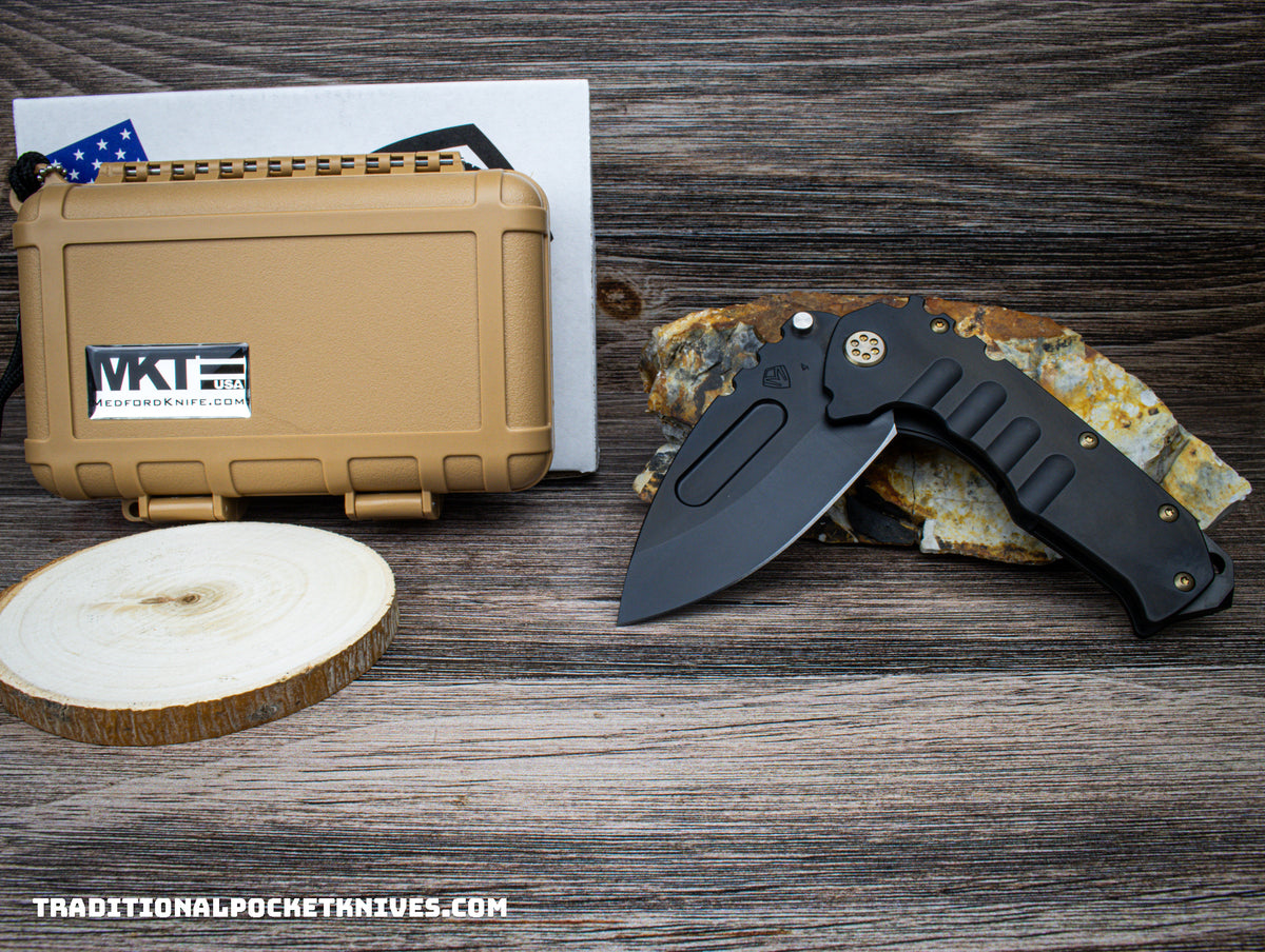 Medford Knives Praetorian &quot;T&quot; PVD Drop Point / S45VN / PVD Handle / PVD Spring / Bronze HW / Brushed Bronze Clip / PVD Breaker