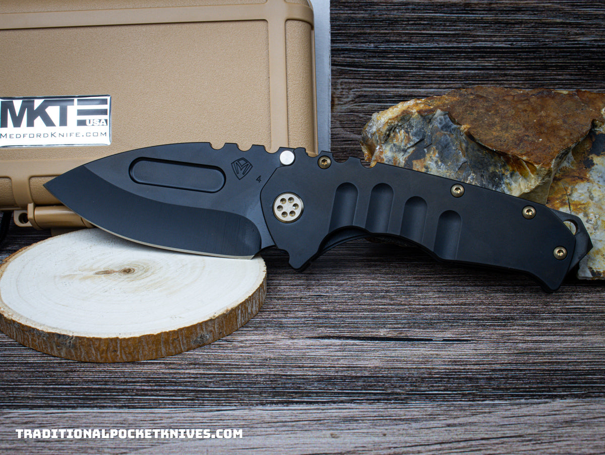 Medford Knives Praetorian &quot;T&quot; PVD Drop Point / S45VN / PVD Handle / PVD Spring / Bronze HW / Brushed Bronze Clip / PVD Breaker