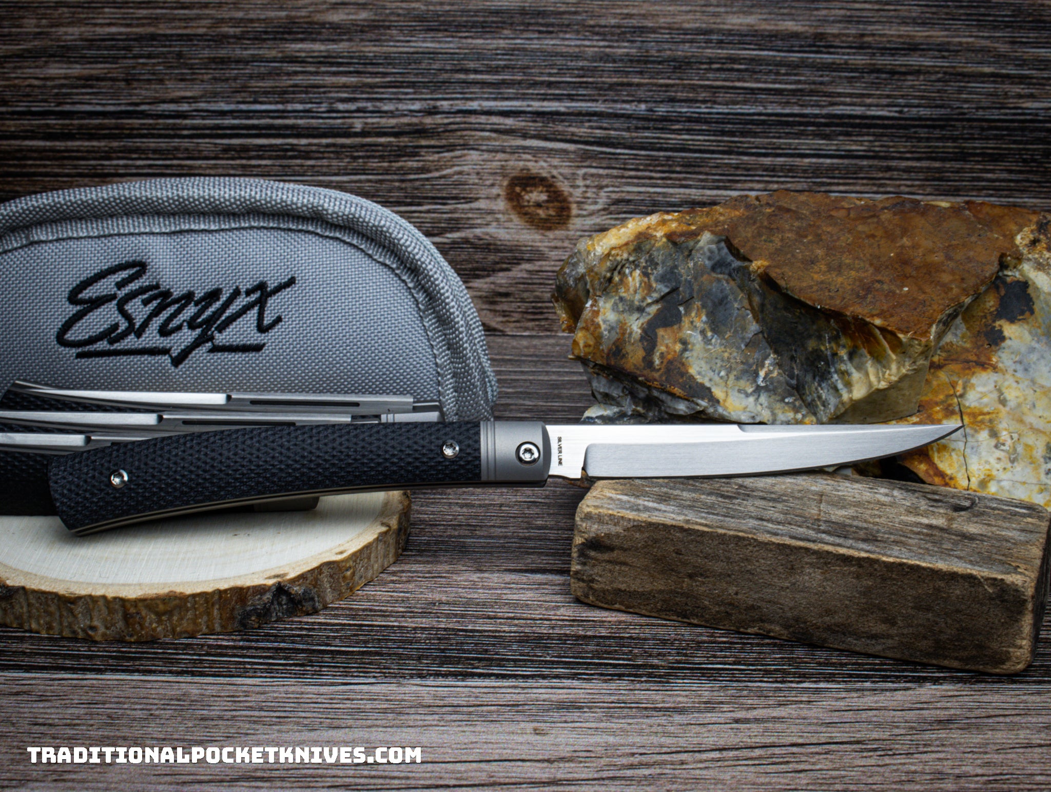 ESNYX Silver Line Barracuda Slipjoint Black G10 M390 - C. Risner