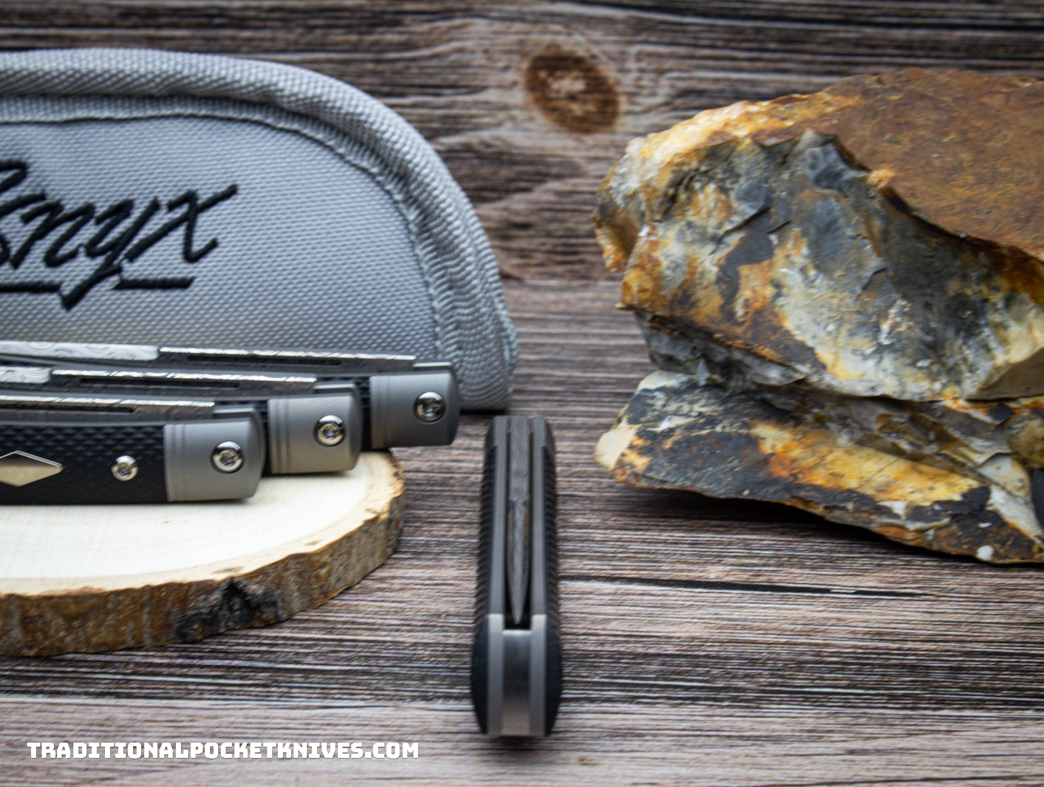 ESNYX Silver Line Barracuda Slipjoint Black G10 Damasteel - C