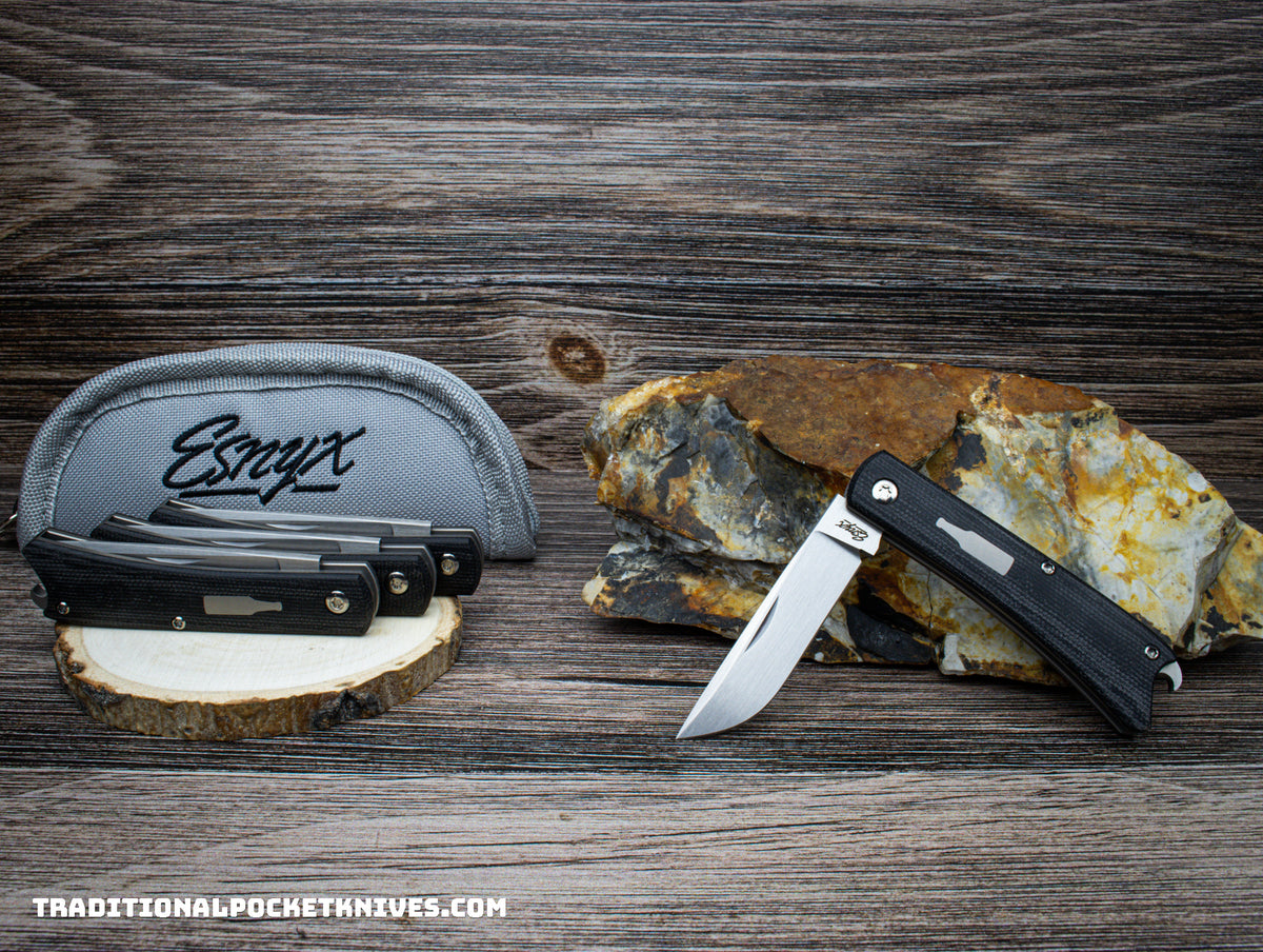 ESNYX Silver Line Beer Buster Junior Slipjoint Black Micarta M390