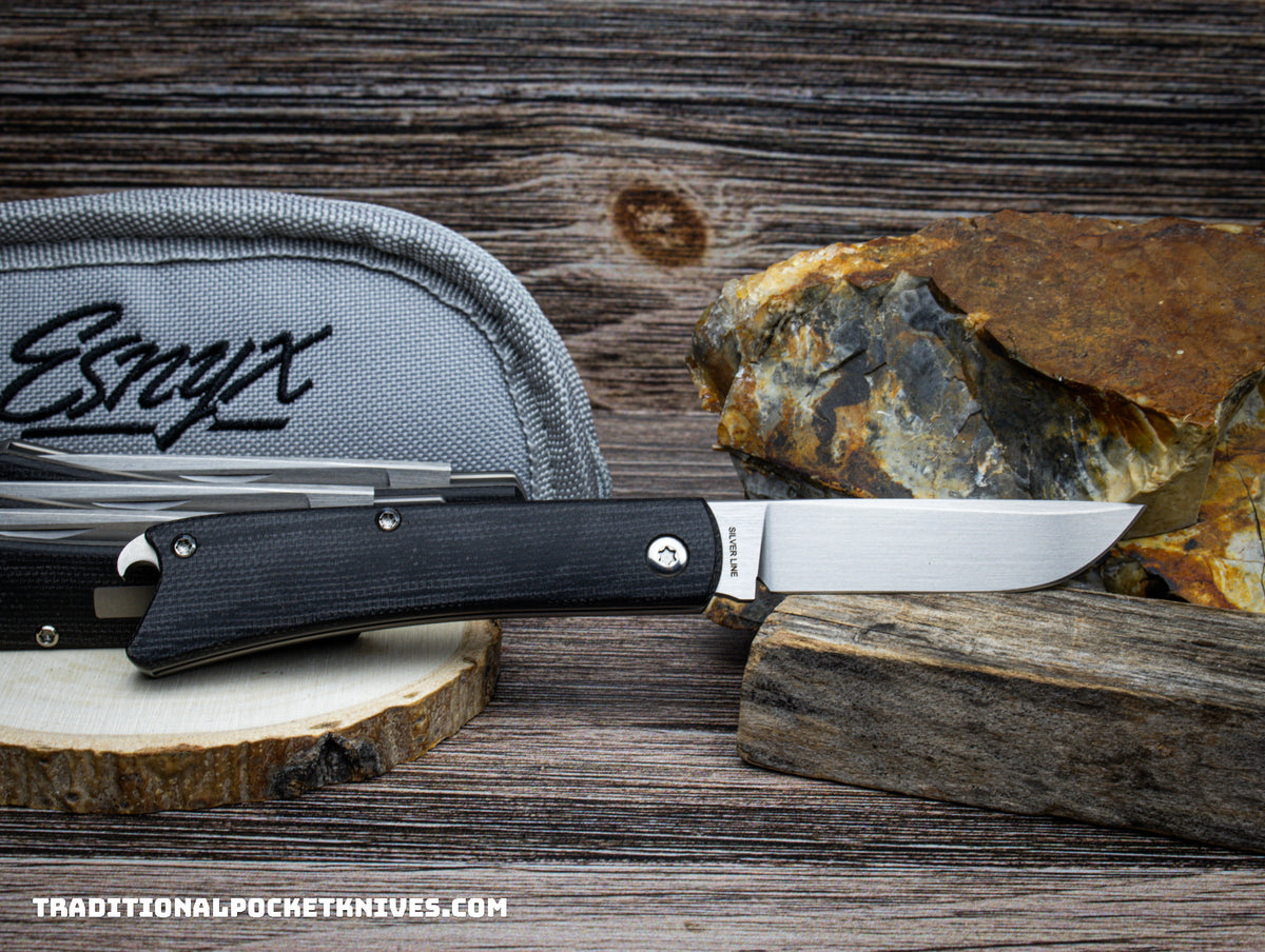 ESNYX Silver Line Beer Buster Junior Slipjoint Black Micarta M390