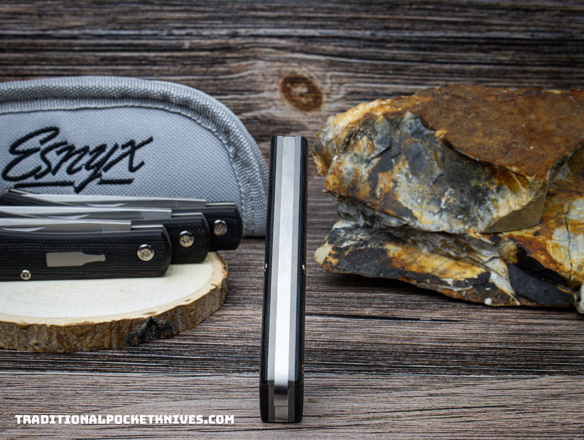 ESNYX Silver Line Beer Buster Junior Slipjoint Black Micarta M390