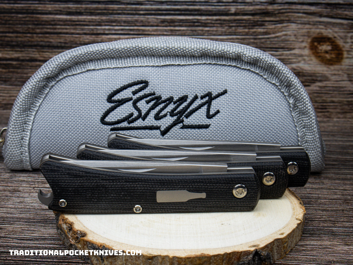 ESNYX Silver Line Beer Buster Junior Slipjoint Black Micarta M390