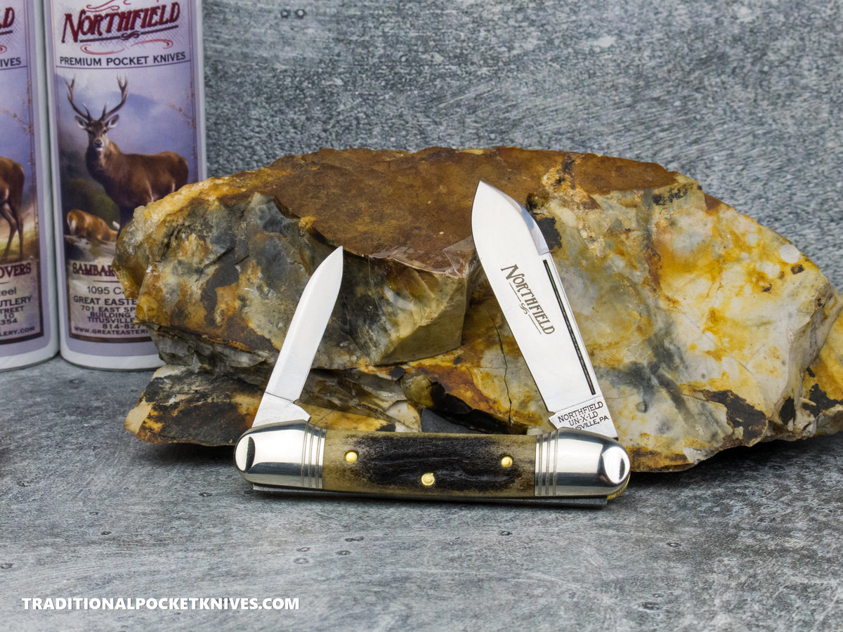 Great Eastern Cutlery #162226 Northfield UNXLD Little Indian Girl Canoe Sambar Stag *Satin* #5