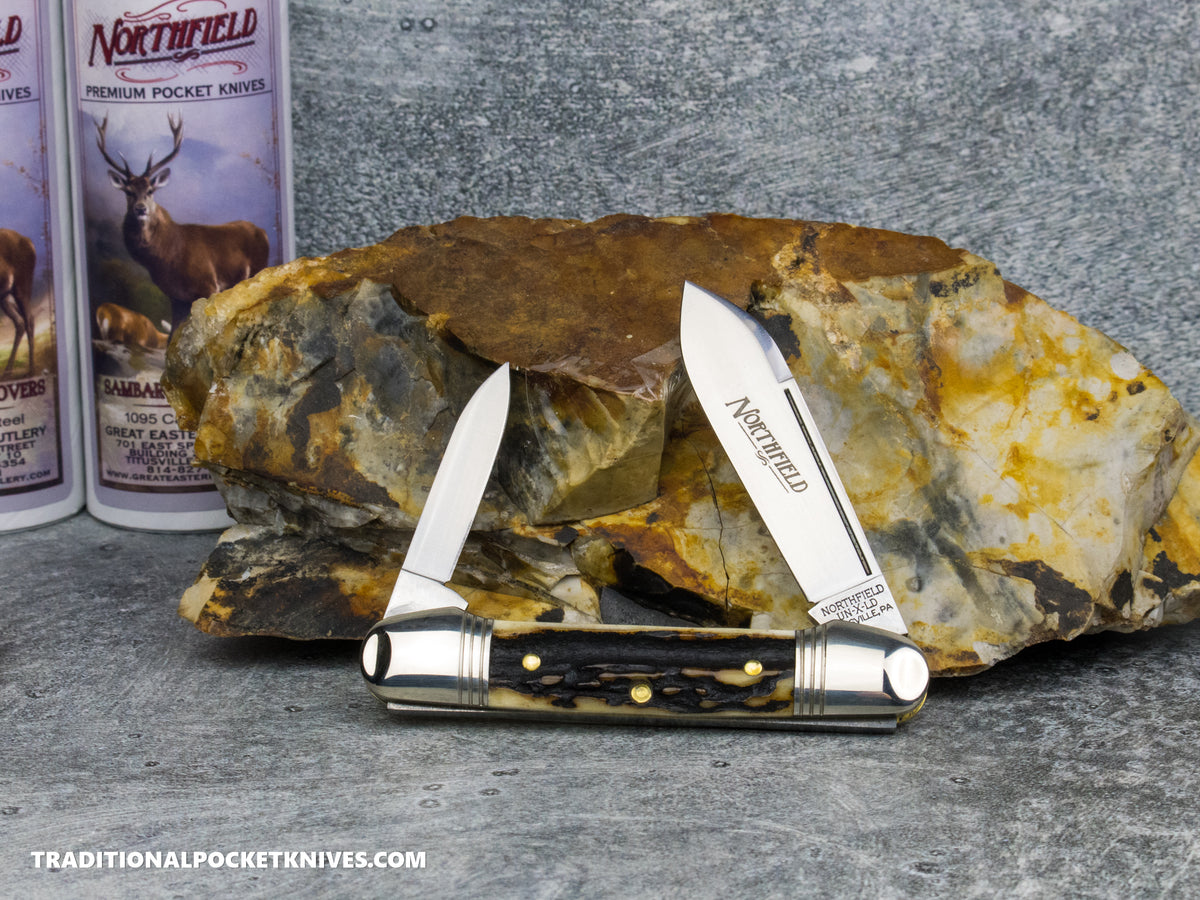 Great Eastern Cutlery #162226 Northfield UNXLD Little Indian Girl Canoe Sambar Stag *Satin* #7