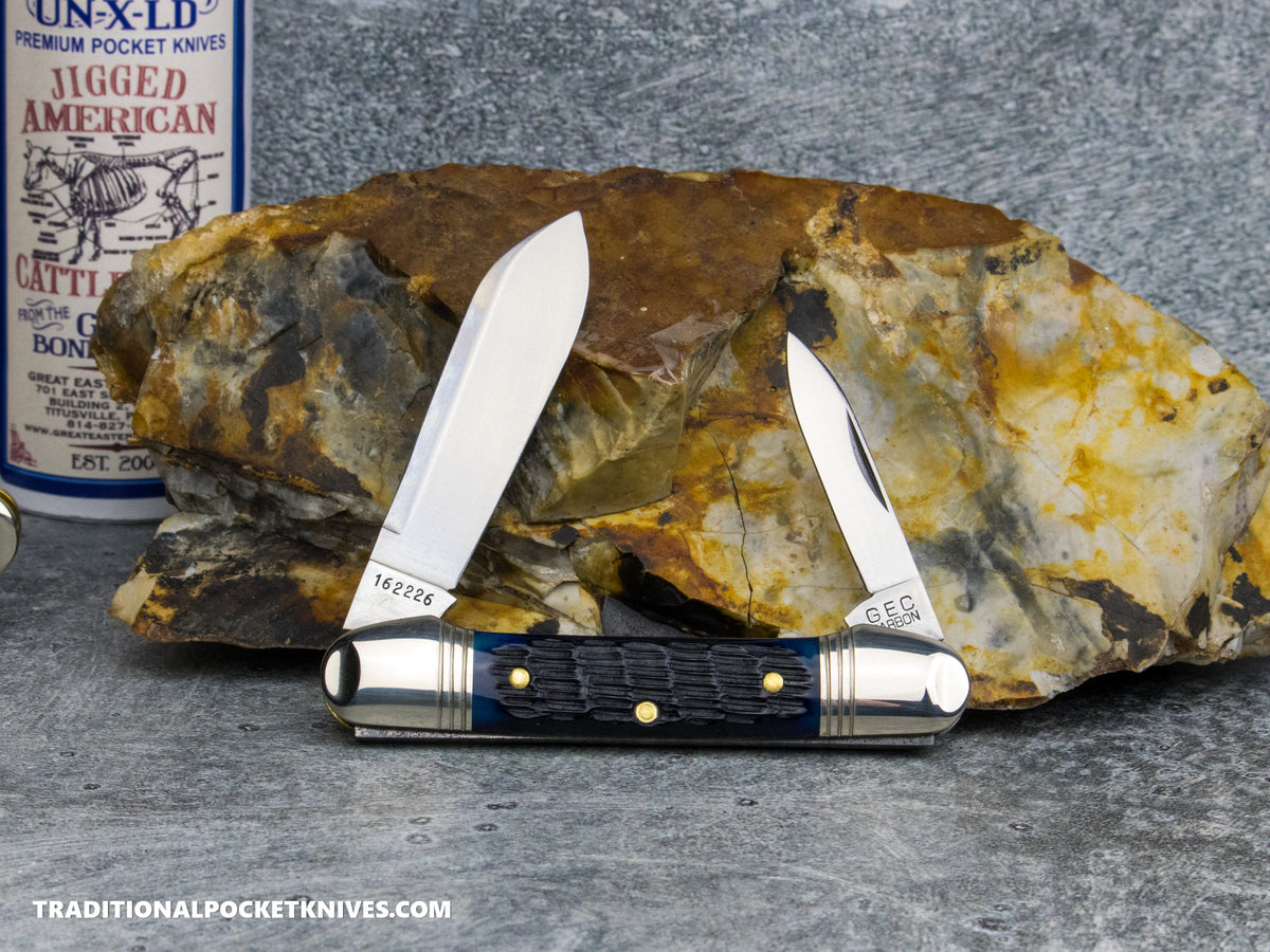 Great Eastern Cutlery #162226 Northfield UNXLD Little Indian Girl Canoe Wave Blue Jigged Bone *Satin*