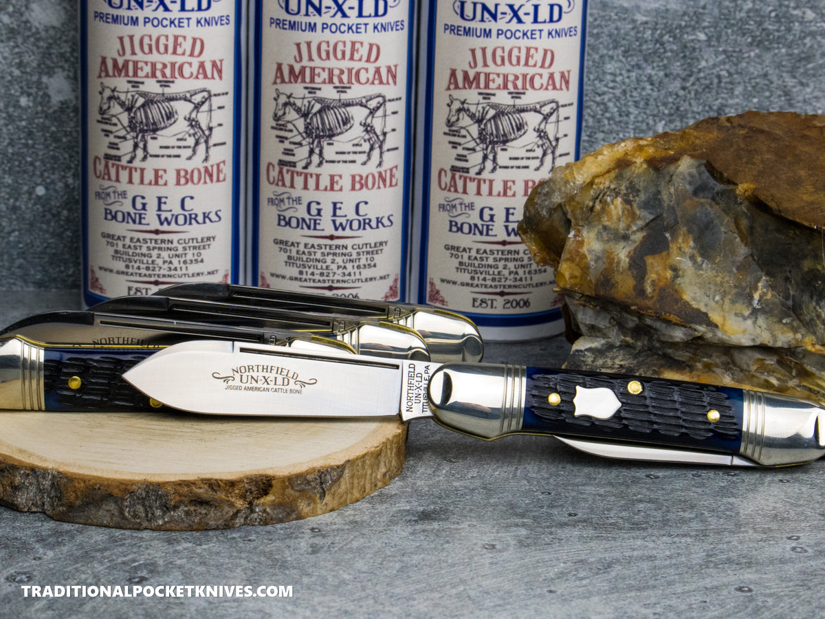 Great Eastern Cutlery #162226 Northfield UNXLD Little Indian Girl Canoe Wave Blue Jigged Bone *Satin*