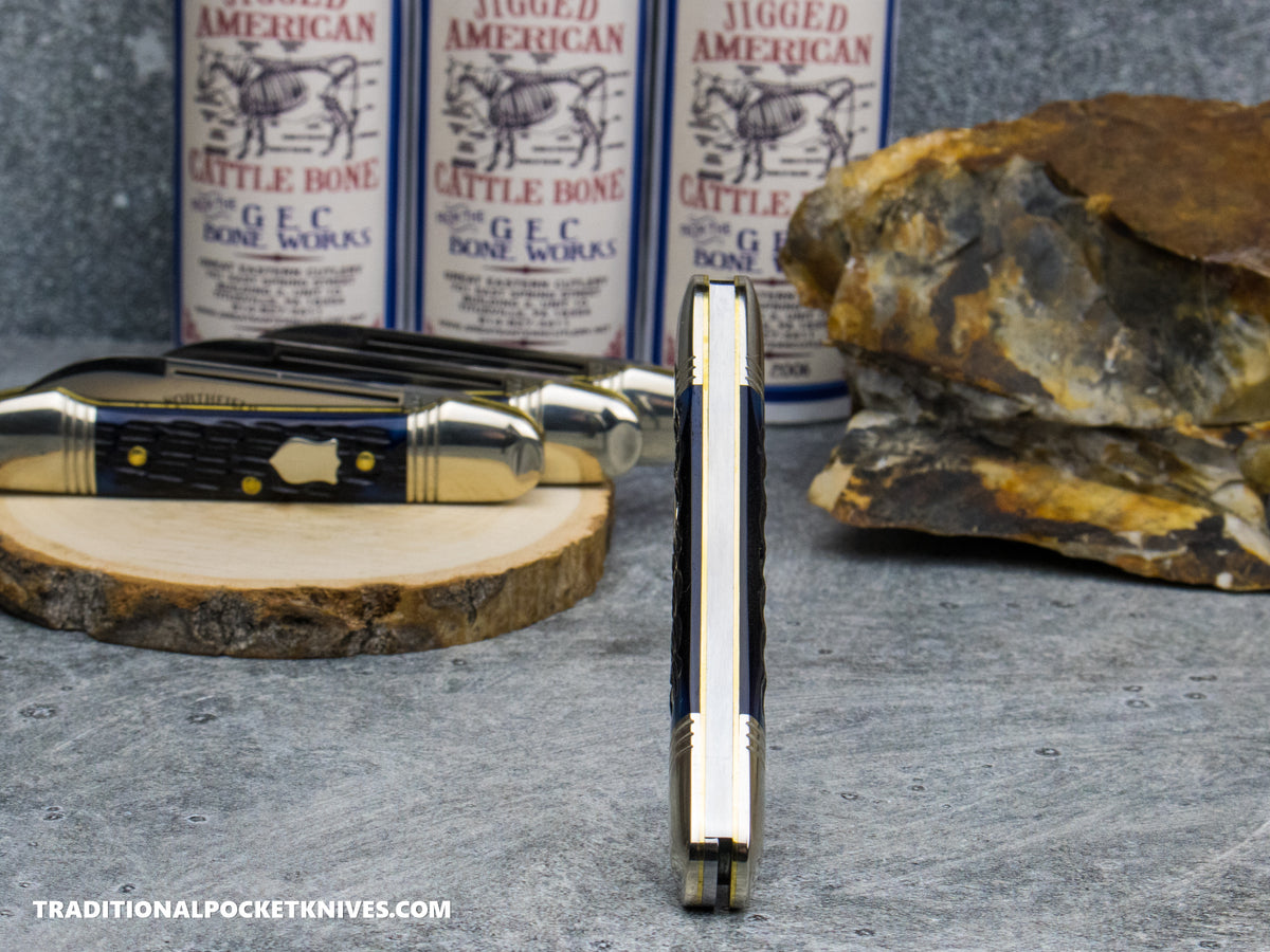 Great Eastern Cutlery #162226 Northfield UNXLD Little Indian Girl Canoe Wave Blue Jigged Bone *Satin*