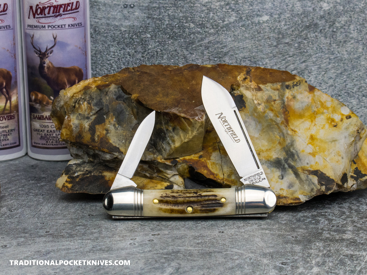 Great Eastern Cutlery #162226 Northfield UNXLD Little Indian Girl Canoe Sambar Stag *Satin* #1