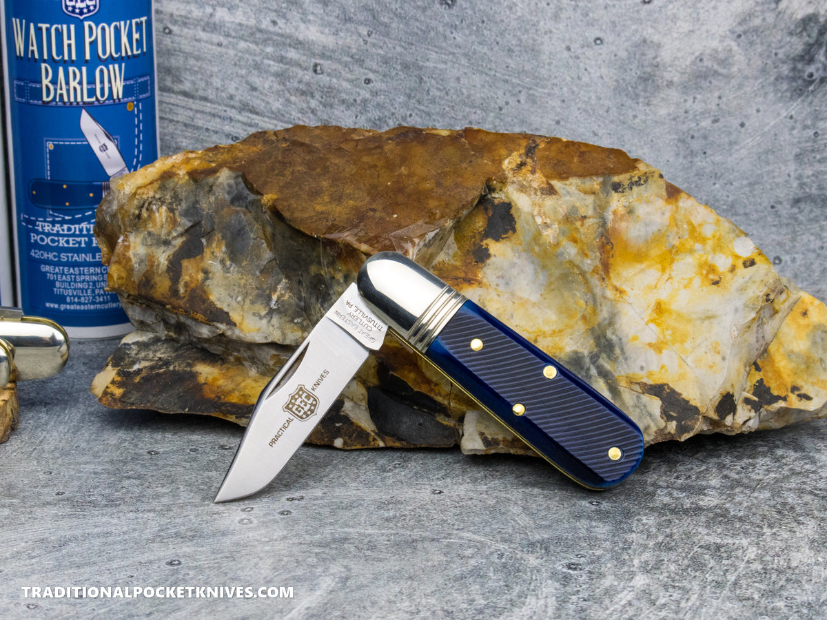 Great Eastern Cutlery #251125SS "Practical Knives" Watch Pocket Barlow Navy Blue Sawcut Bone