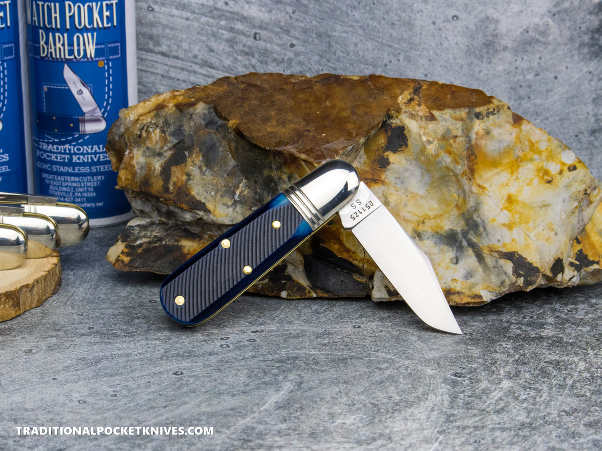Great Eastern Cutlery #251125SS "Practical Knives" Watch Pocket Barlow Navy Blue Sawcut Bone
