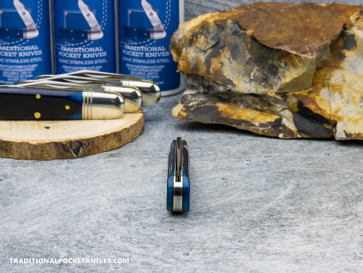 Great Eastern Cutlery #251125SS "Practical Knives" Watch Pocket Barlow Navy Blue Sawcut Bone
