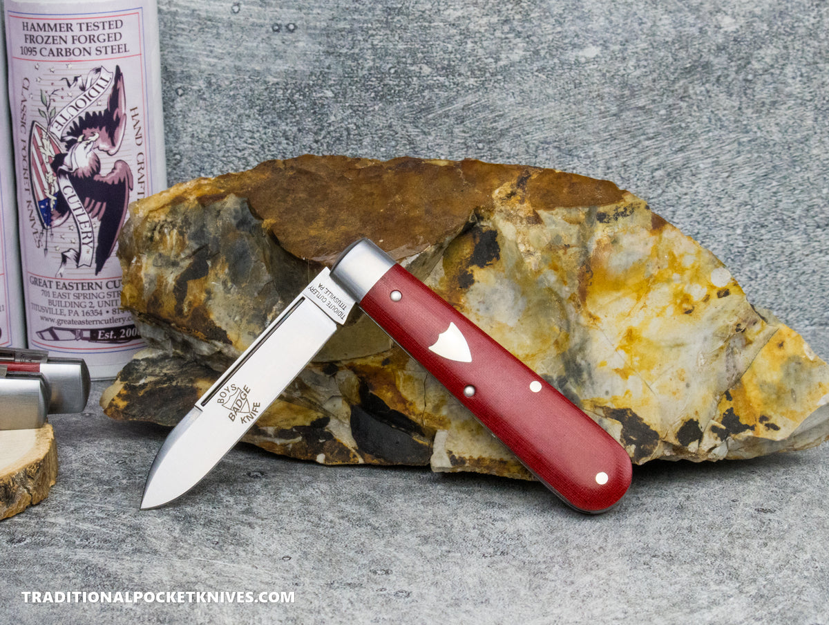 Great Eastern Cutlery #152125 Tidioute Cutlery Boys Badge Knife Red Linen Micarta