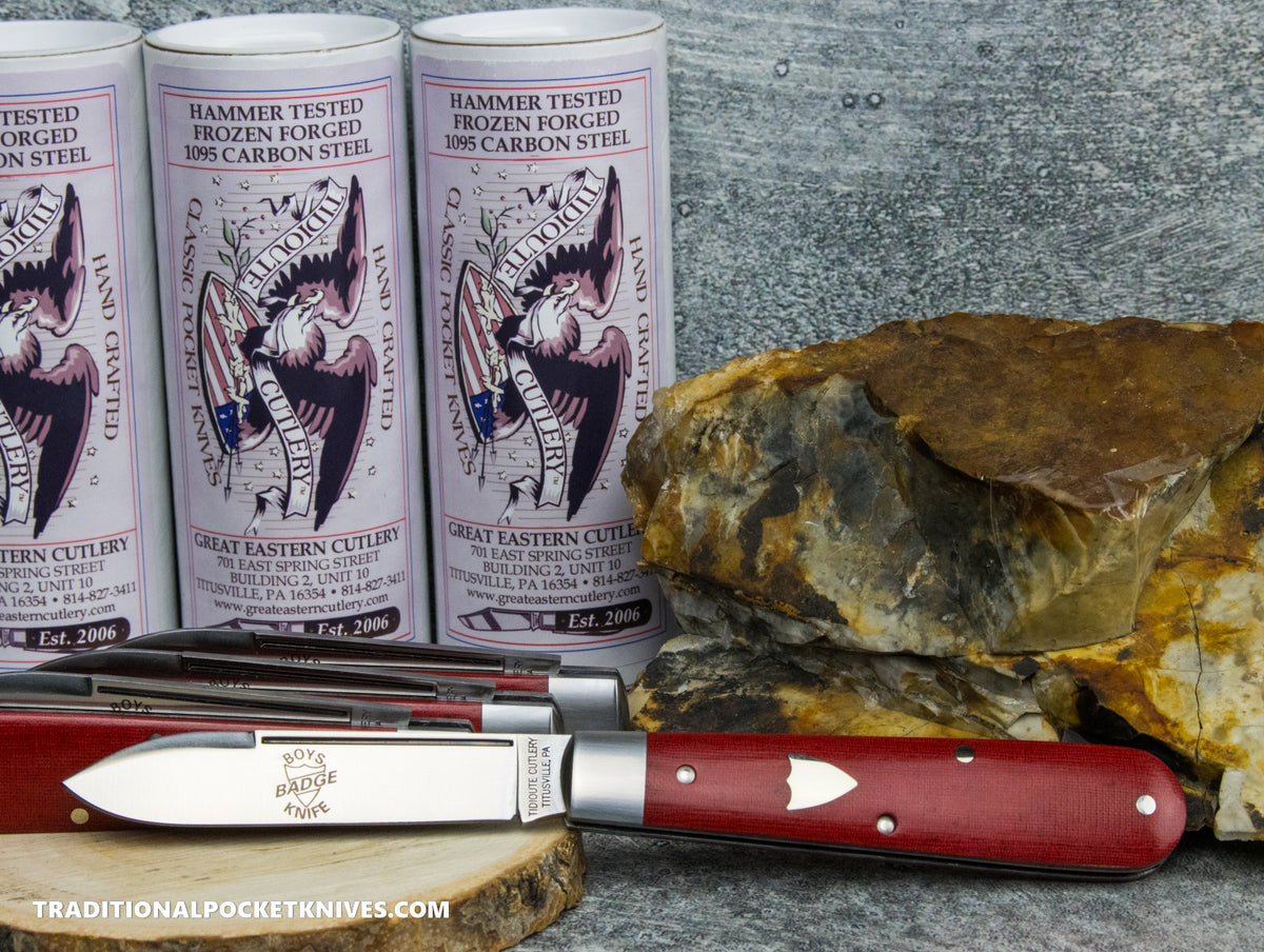 Great Eastern Cutlery #152125 Tidioute Cutlery Boys Badge Knife Red Linen Micarta