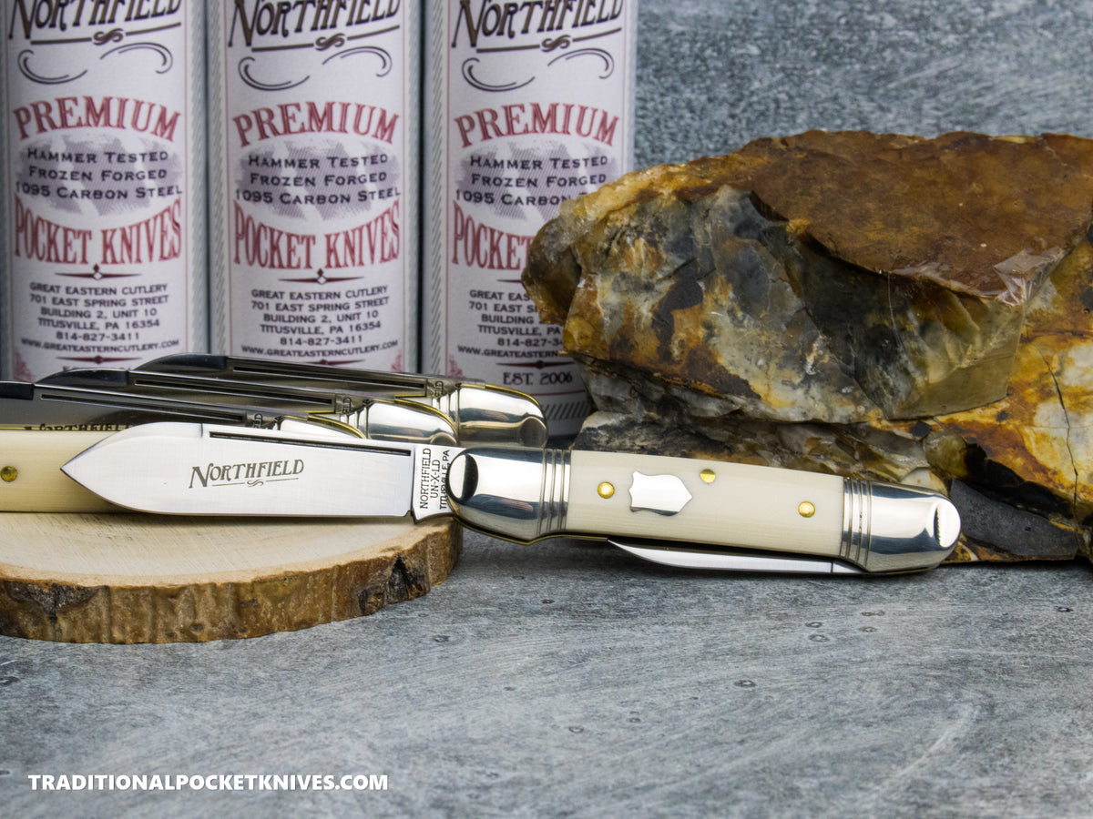 Great Eastern Cutlery #162226 Northfield UNLXD Little Indian Girl Canoe Ivory Linen Micarta *Satin*