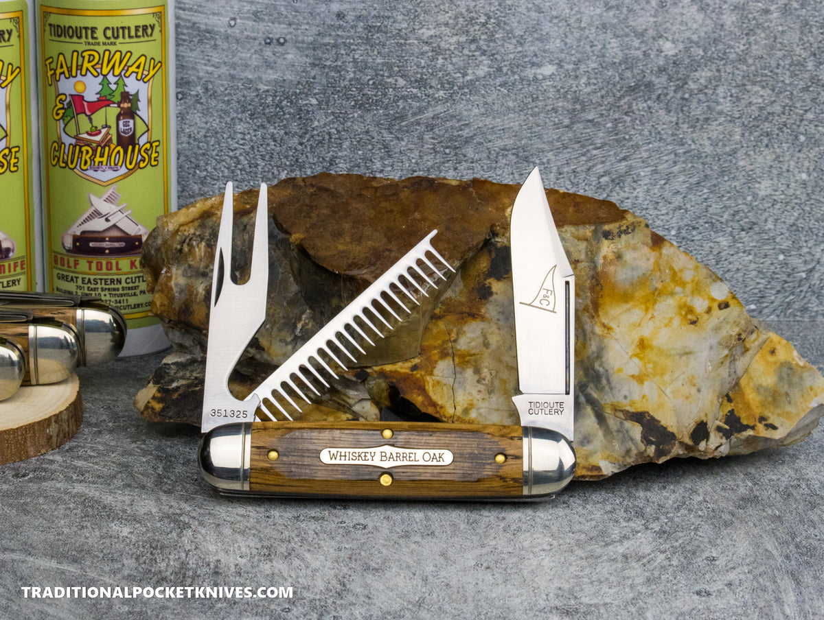 Great Eastern Cutlery #351325 Tidioute Cutlery Fairway and Club House Golf Tool Knife Distressed Whiskey Barrel Oak